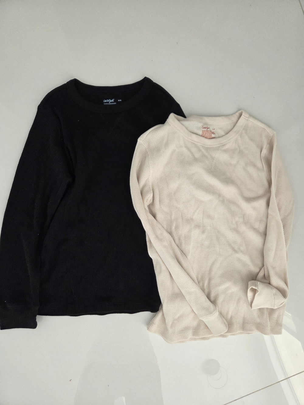 Cat & Jack Long-Sleeve Ribbed Tops in Black and Light Cream NEVER WORN